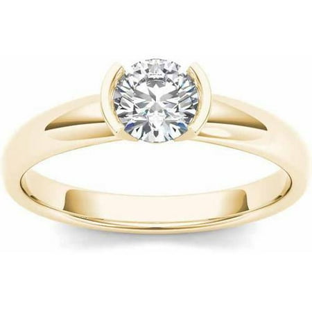 1 Carat T.W. Diamond Half Bezel Solitaire 14kt Yellow Gold Engagement Ring