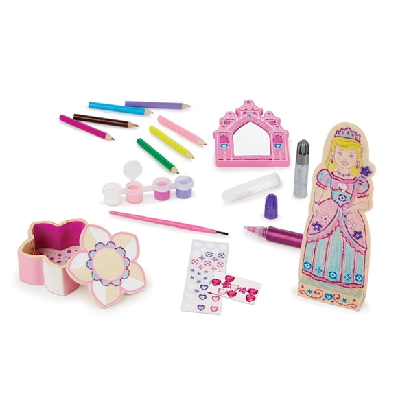 Melissa & Doug Decorate-Your-Own Wooden Princess Set Craft Kit - Doll, Treasure Box, and Mirror