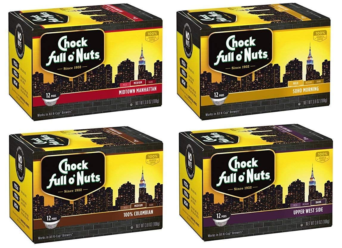 Chock Full o Nuts Regular Coffee Variety SingleServe Cups, 48 Count