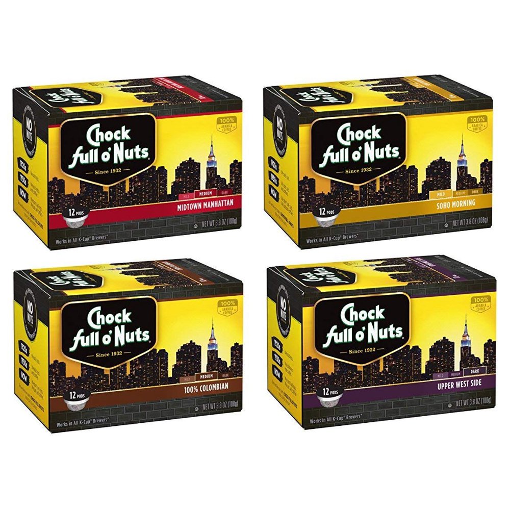 Chock Full o Nuts Regular Coffee Variety SingleServe Cups, 48 Count