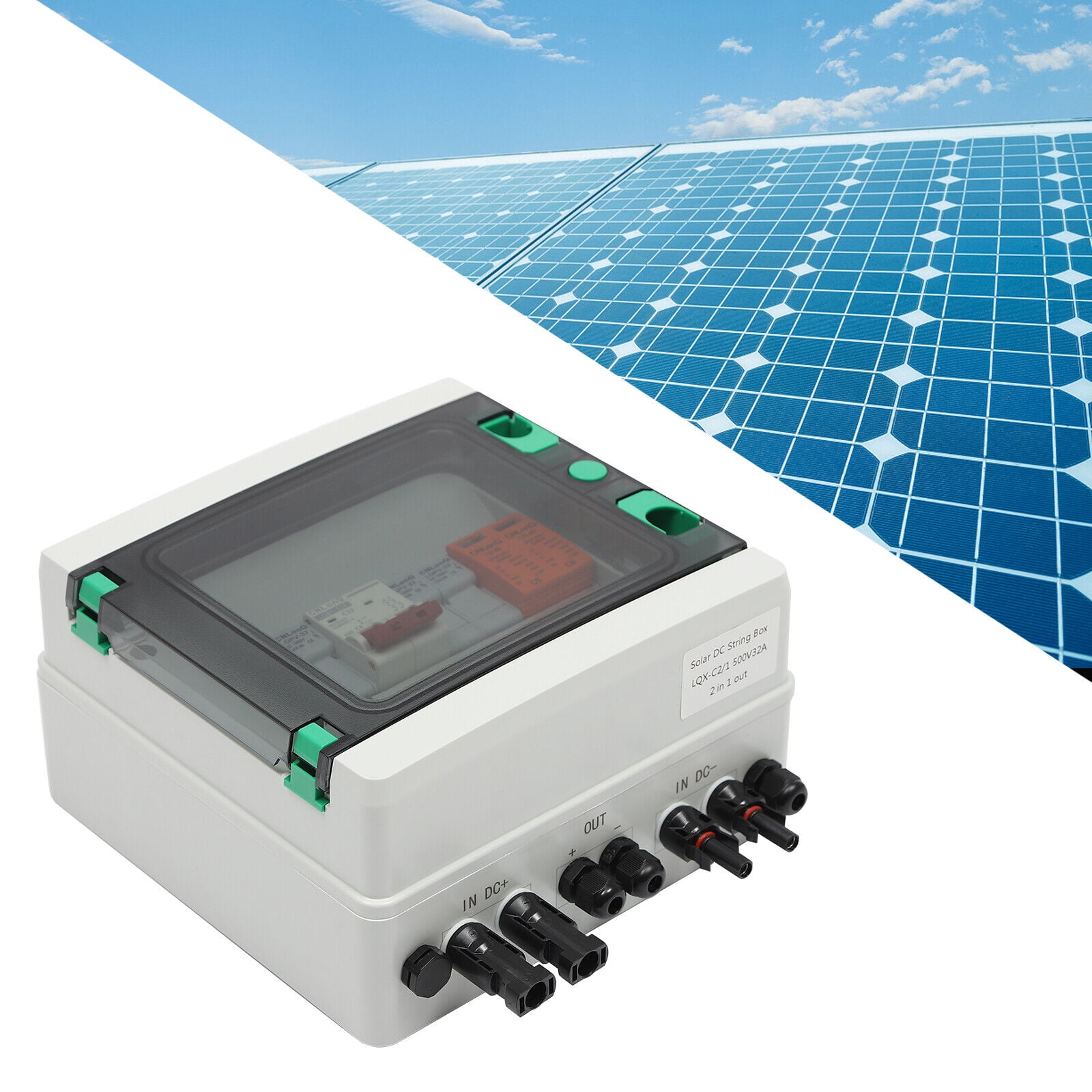 Solar Combiner Box 2-String Pv Combiner Box DC500v Solar Junction Box Solar Breaker Switch 32A Circuit Breaker Protector