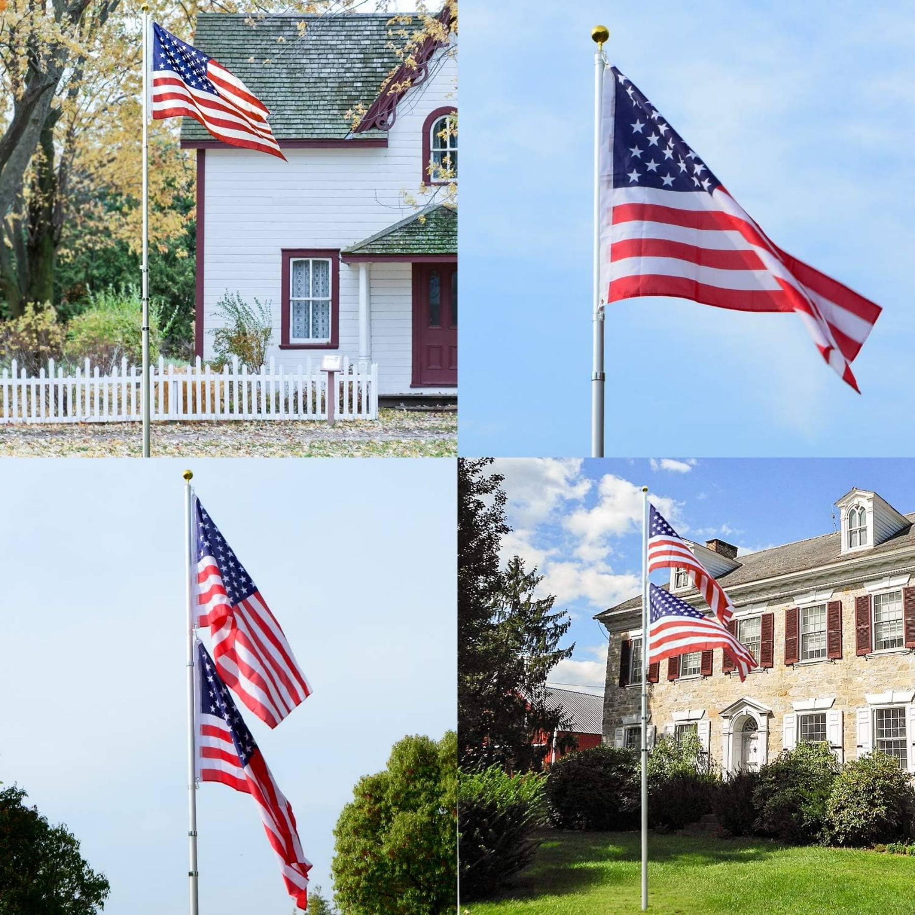 25Ft Telescopic Flag Pole Kit, Heavy Duty Aluminum Telescoping Flagpole, with 3x5 American Flag and Topper Ball for Commercial, Residential Use