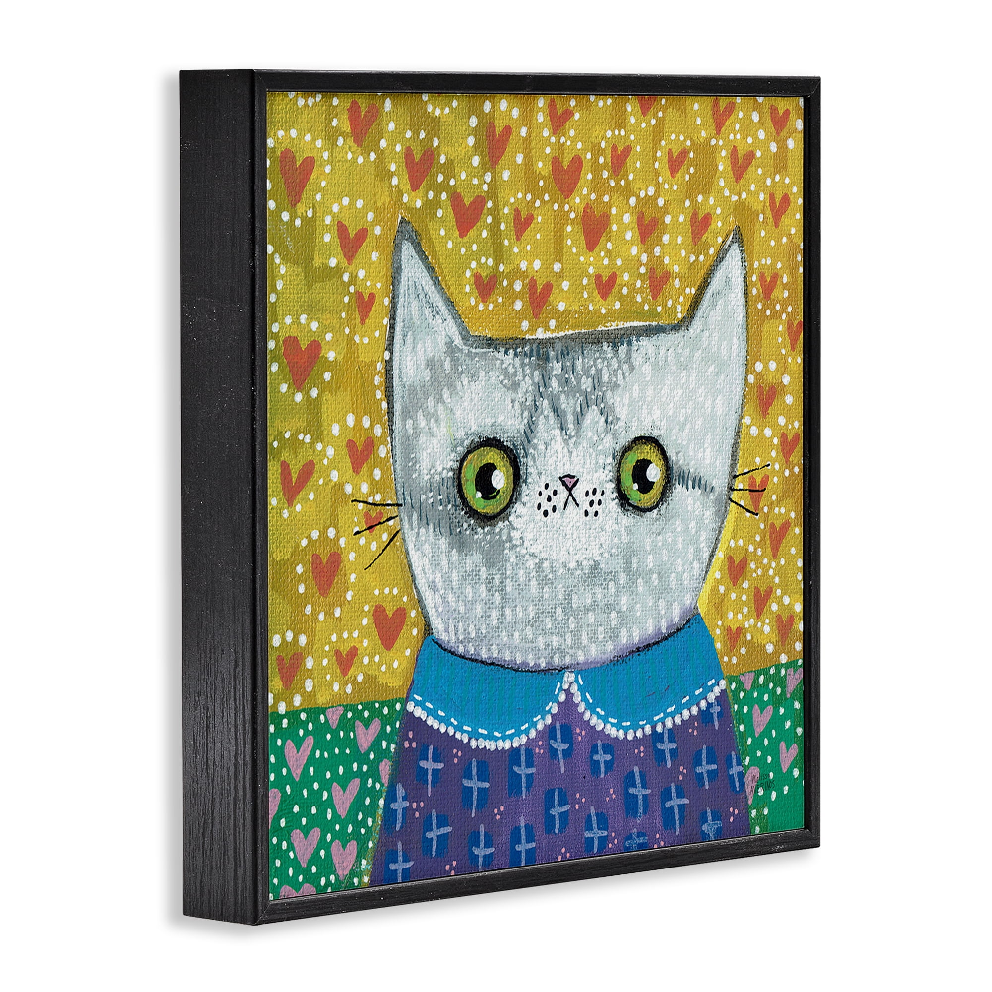 Stupell Industries Kitten with Fun Patterns Animals & Insects Painting Black Framed Art Print Wall Art, 24 x 24