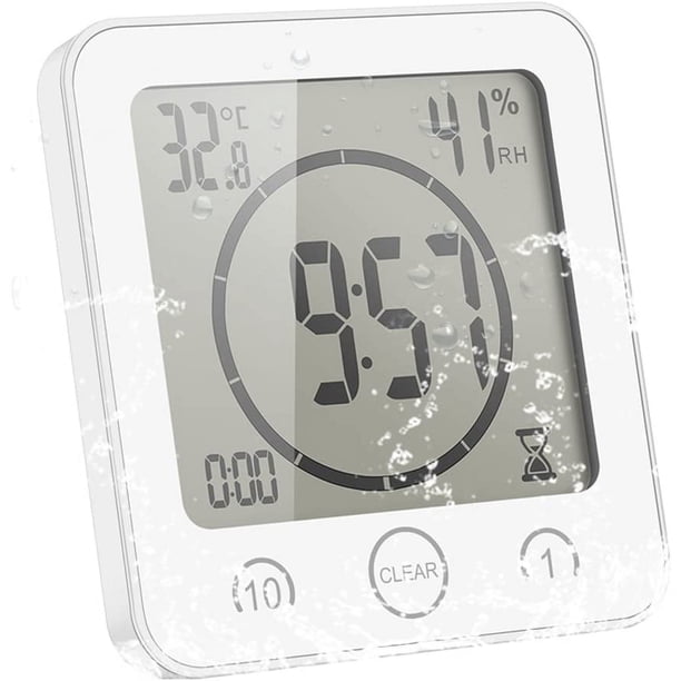 Reloj de baño, alarma digital LCD con reloj de ducha táctil a prueba de agua, humedad de temperatura, temporizador de cuenta regresiva, 3 métodos de montaje, alimentado por batería (blanco) Adepaton YQ-0111