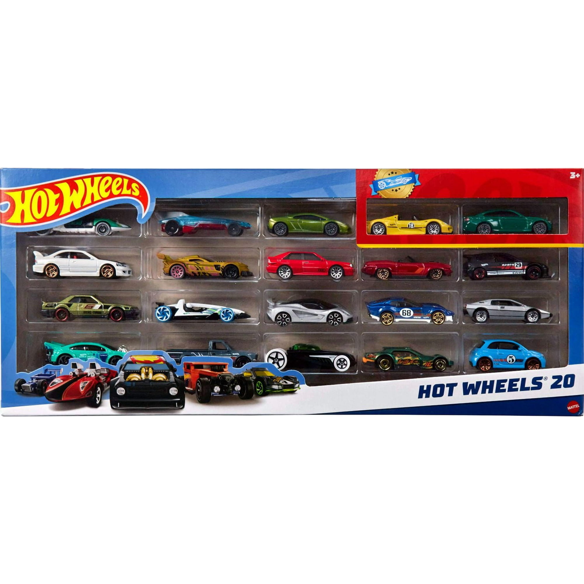 Hot Wheels Set of 20 Toy Sports & Race Cars in 1:64 Scale