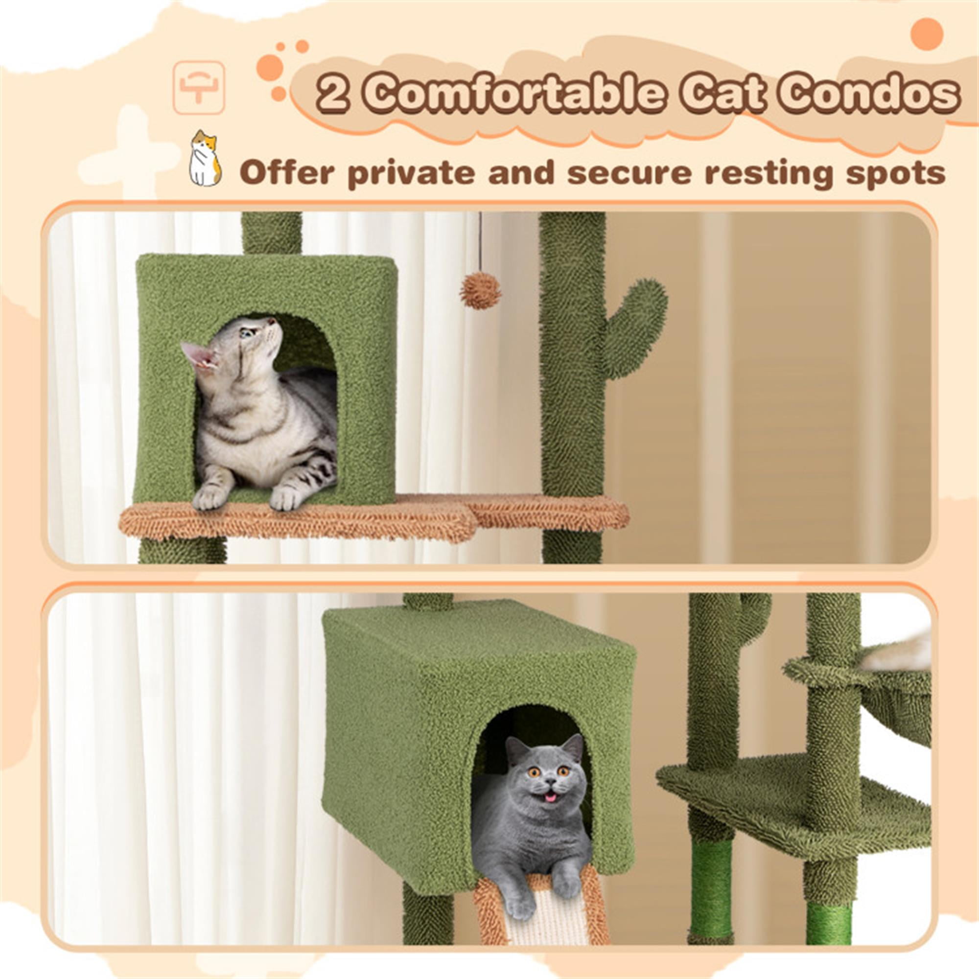 Pefilos 63" Cactus Cat Tree Tower for Indoor Cats, Multi-Level Cat Condo, Cat Tree House with Hammock, Sisal Scratching Posts and Ladder, Green Pefilos 63" Cactus Cat Tree Tower for Indoor Cats, Multi-Level Cat Condo, Cat Tree House with Hammock, Sisal Scratching Posts and Ladder, Green