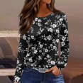 thumbnail image 2 of WTOBBY Women's Casual Loose Fit Floral Print Long Sleeve Hem Slit T-shirt Round Neck Top Fashionable Comfort Wear Soft Material Daily Outfit Essential for US Market Wardrobe,Black L, 2 of 5