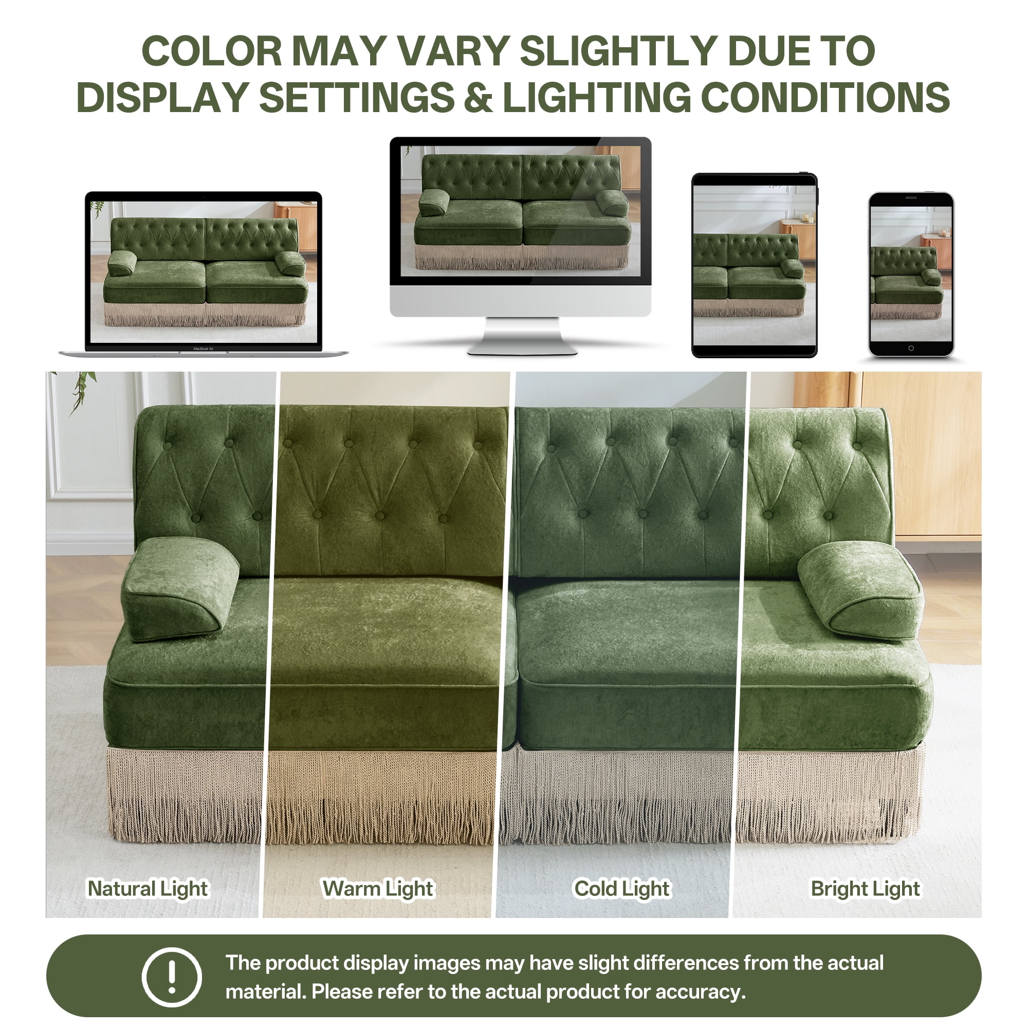 106" Chesterfield 3 Seater U-Shaped Modular Sectional Sofa Set with 2 Ottoman and Tassel Skirt, Easy to Assemble