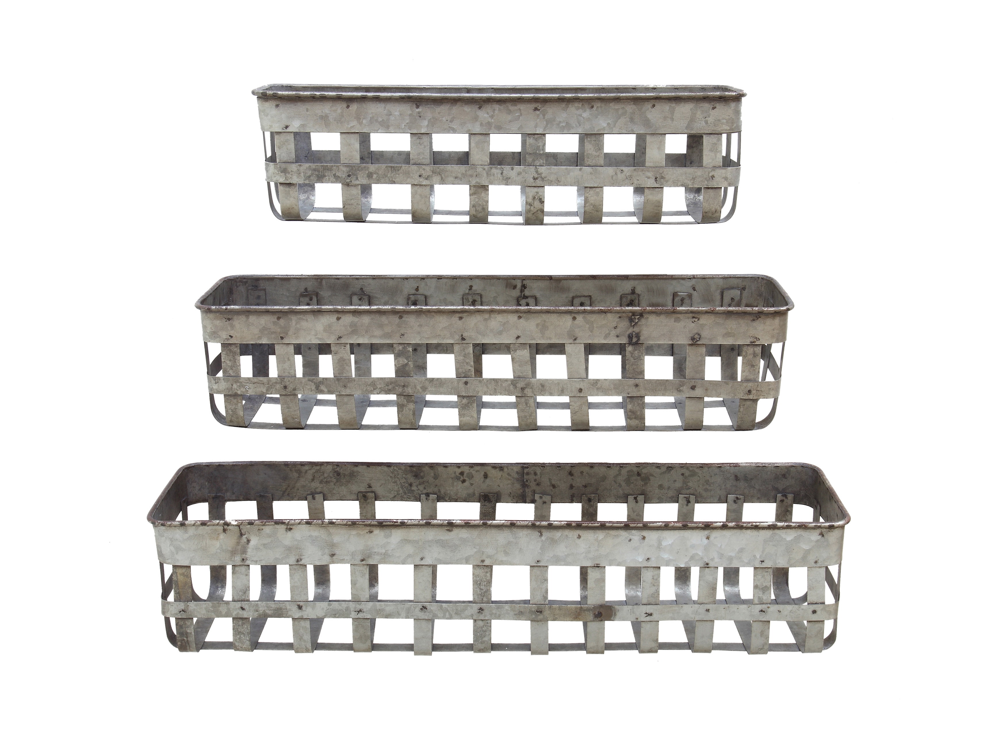 Woven Paths Galvanized Iron Open Weave Baskets, Set of 3 Pieces