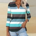 thumbnail image 5 of Scyoekwg Womens Shirts 3/4 Sleeve Tops V-Neck Lapel Three-quarter Sleeve Tshirt Fall Clothes Dressy Casual Blouses Fashion Vintage Striped Printed Graphic Tops Loose Tops(Light Blue,XL), 5 of 5