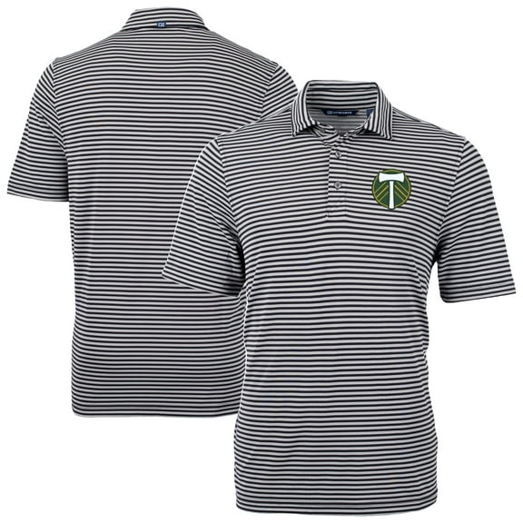 Men's-Cutter & Buck  Black Portland Timbers Virtue Eco Pique Stripe Recycled Polo