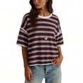 thumbnail image 2 of Byworldtasic Oversized Striped T-Shirts for Women Summer Color Block Short Sleeve Tops Drop Shoulder Boxy Tees, 2 of 8