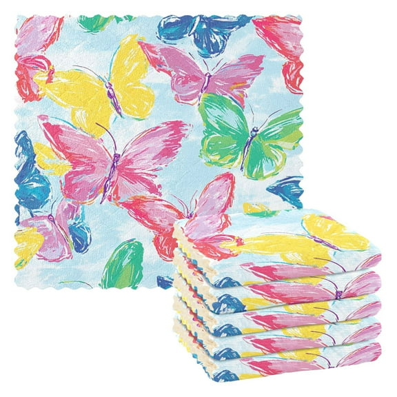 Colorful Butterflies Kitchen Cloth Dish Towels for Drying Washing Absorbent Dish Rags 6 Pack