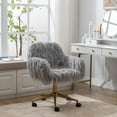 thumbnail image 4 of KCC Fluffy Office Desk Chair, Faux Fur Modern Swivel Armchair with Wheels, Soft Comfy Fuzzy Elegant Accent Makeup Vanity Chairs for Women Girls, Home Living Dressing Room Bedroom, Gray, 4 of 8