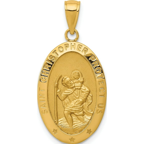 14K Yellow Gold Saint Christopher Medal Pendant (31 X 15) Made In Peru m1478