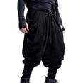 thumbnail image 3 of AnuYalue Men's Medieval Pants Vintage Harem Pants Loose Elastic Waist Hippie Pants Streetwear Casual Tapered Pants with Pockets, 3 of 8