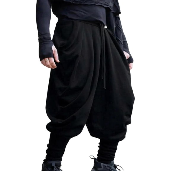 Rvwovn Men's Harem Pants Loose Fit Hippie Streetwear Joggers, Elastic Drawstring Waist Casual Wear