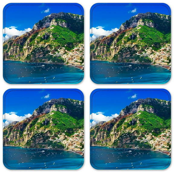 Vinyl Drink Coasters - Set of 4 - Greek Seaside Village