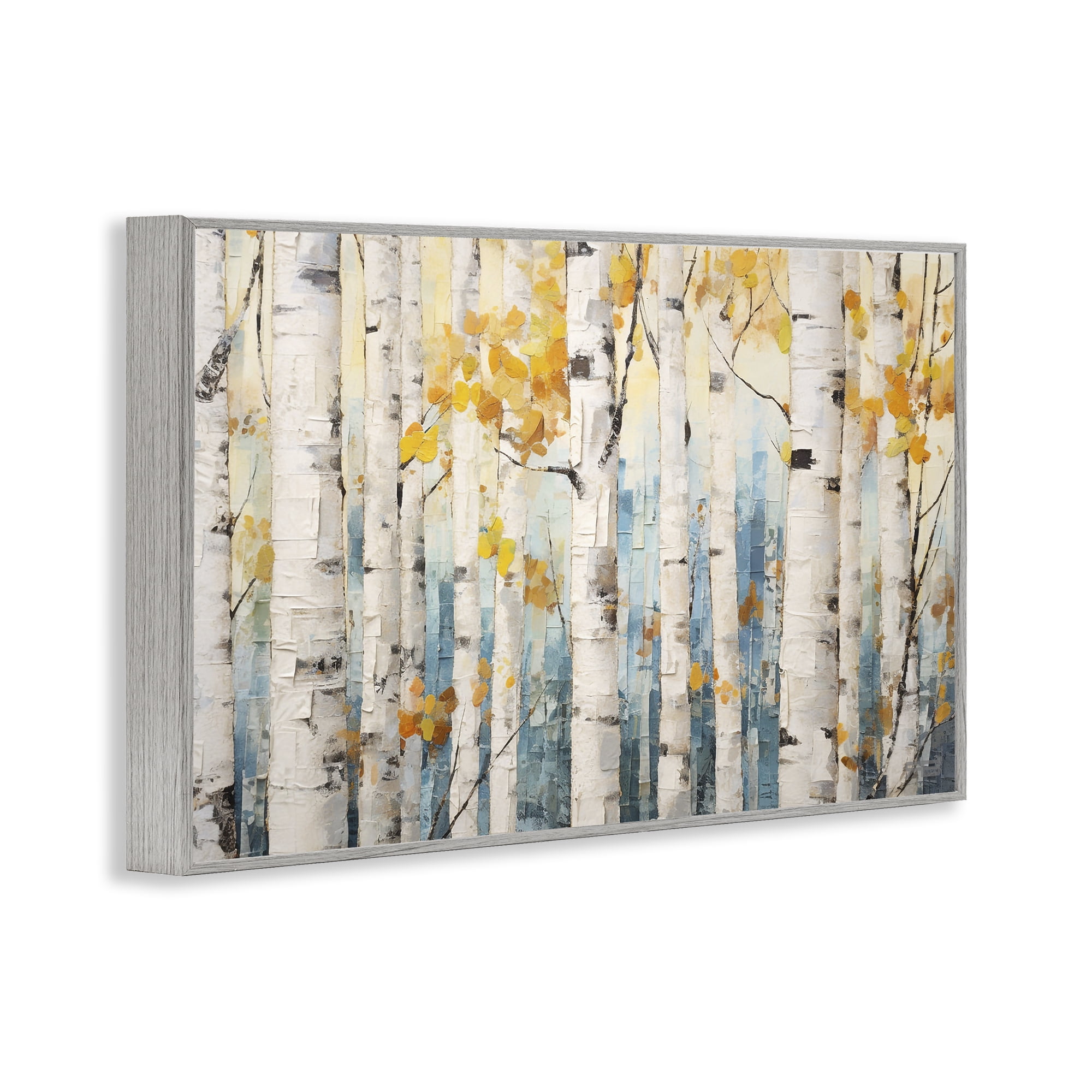 Stupell Industries Autumn Birch Forest Landscape Painting Gray Framed Art Print Wall Art, 18 x 12