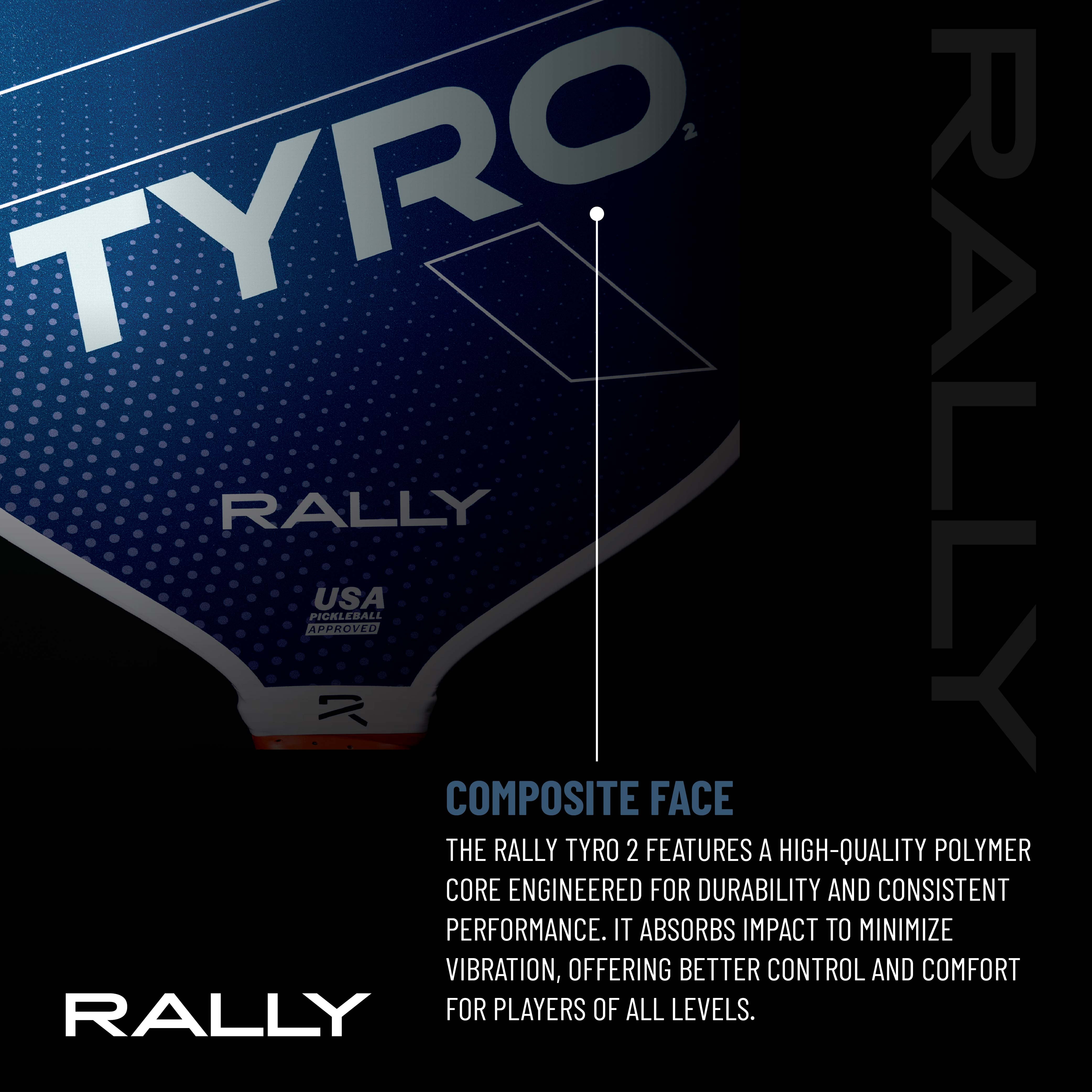 Rally Tyro 2 Pickleball Paddle – Lightweight 7.0-7.5 oz, Durable Polymer Core, Composite Face, 5" Handle for Extra Grip – Ideal for Beginners - Blue