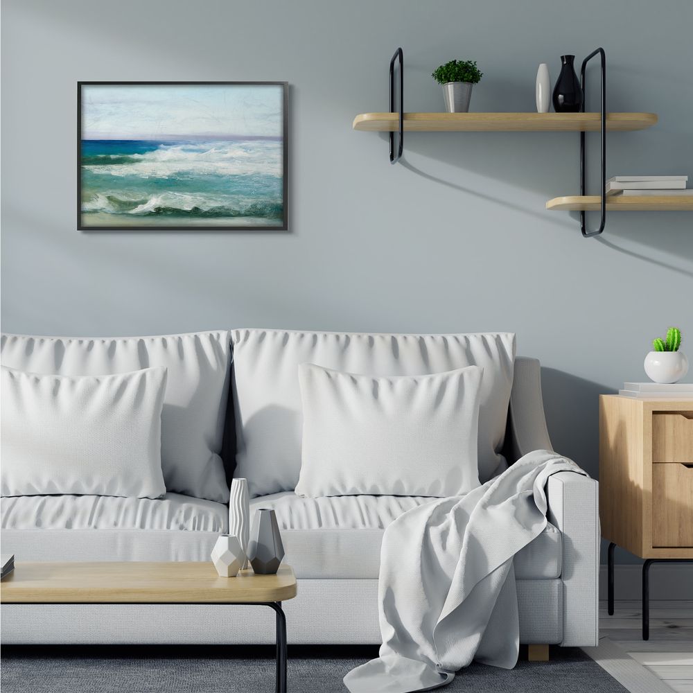 Stupell Industries Abstract Waves Crashing Nautical Seascape Painting Framed Wall Art Design by Julia Purinton, 24" x 30", Black Framed