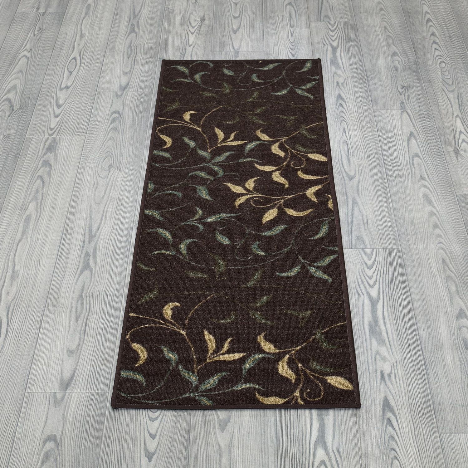 Tapis de couloir contemporain à motif de feuilles et à sous-couche en caoutchouc de la collection Ottohome