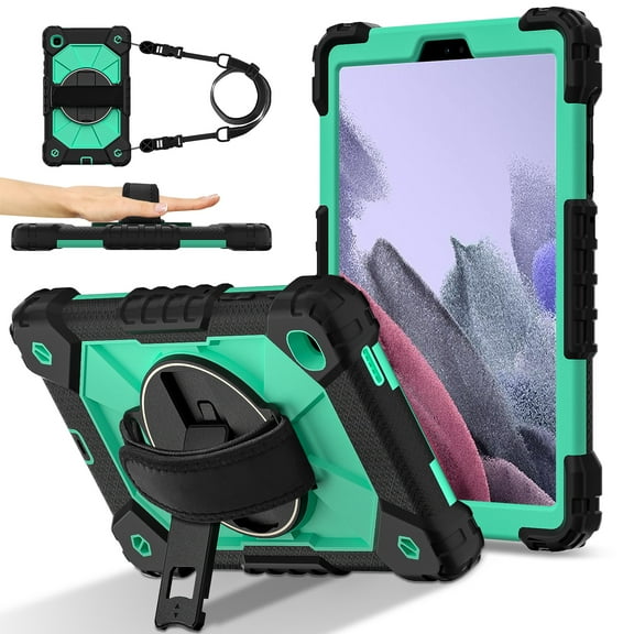 Shockproof Case for Samsung Galaxy Tab A8 10.5" 2022 SM-X200 X205 X207, Rugged Hybrid Protection Drop Proof Cover with Shoulder Strap & Hand Strap Rotating Kickstand Kids Friendly Case,Mint