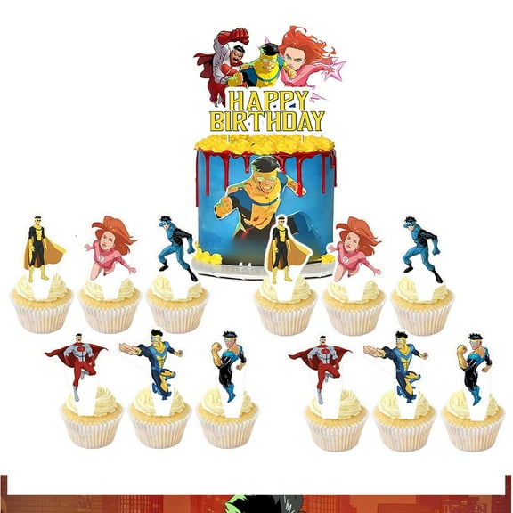 Invincible Cake Topper CupcakeS Set Birthday Party Supplies Decoration Decor Kit