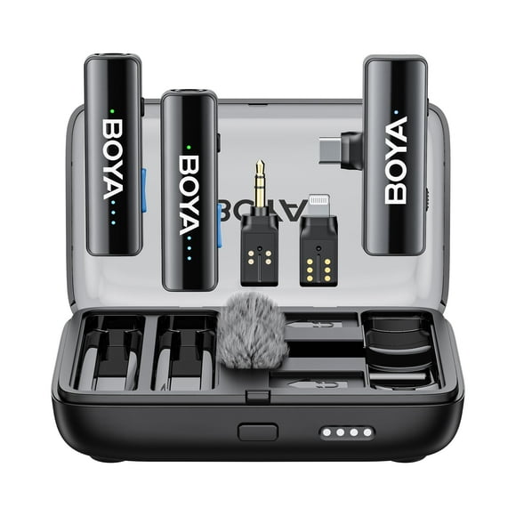 BOYA BOYALINK 2 Wireless Lavalier Microphone for iPhone/Camera/Android/PC, 3-in-1 RX, Mini Lapel Mic, 48kHz 24bit, 1000ft, 30h Use, 2 Level Noise red