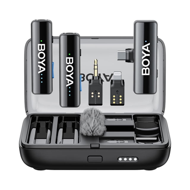 BOYA BOYALINK 2 Wireless Lavalier Microphone for iPhone/Camera/Android/PC, 3-in-1 RX, Mini Lapel Mic, 48kHz 24bit, 1000ft, 30h Use, 2 Level Noise red