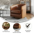 thumbnail image 3 of BizChair Club Style Commercial Barrel Accent Armchair with 360° Swivel Metal Base and Brown Leathersoft Upholstery with Brass Decorative Nail Head Trim, 3 of 14