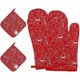 thumbnail image 1 of Guantes para horno rojos, 2 uds., con 2 almohadillas de disco, guantes para hornear, tamaño Universal, 1 of 5
