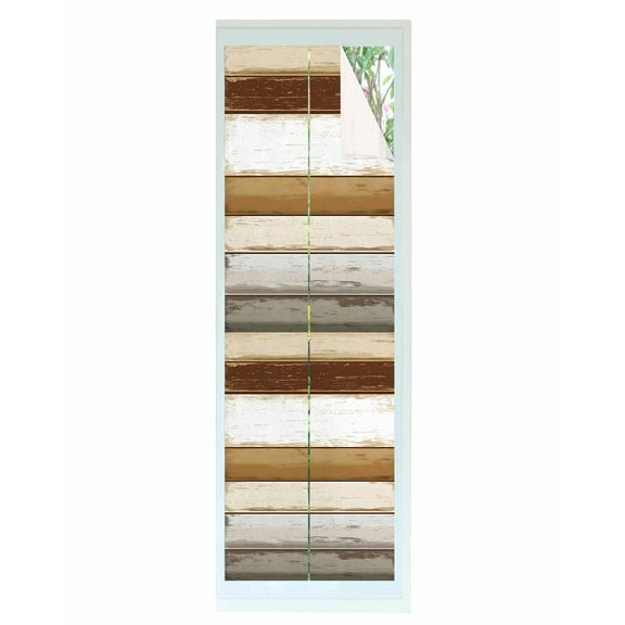 Window Privacy Film Brown Wood Grain Stained Glass Window Film Decorative Sun Block Window Cover Vintage Country Geometric Striped Window Clings Static Adhesive Sticker for Bathroom 29.5"x118"