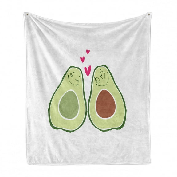 Avocado Soft Flannel Fleece Throw Blanket, Doodle Alligator Pear Couple in Love Wedding Theme Happy Characters, Cozy Plush for Indoor and Outdoor Use, 60" x 80", Pink Green Pale Brown, by Ambesonne