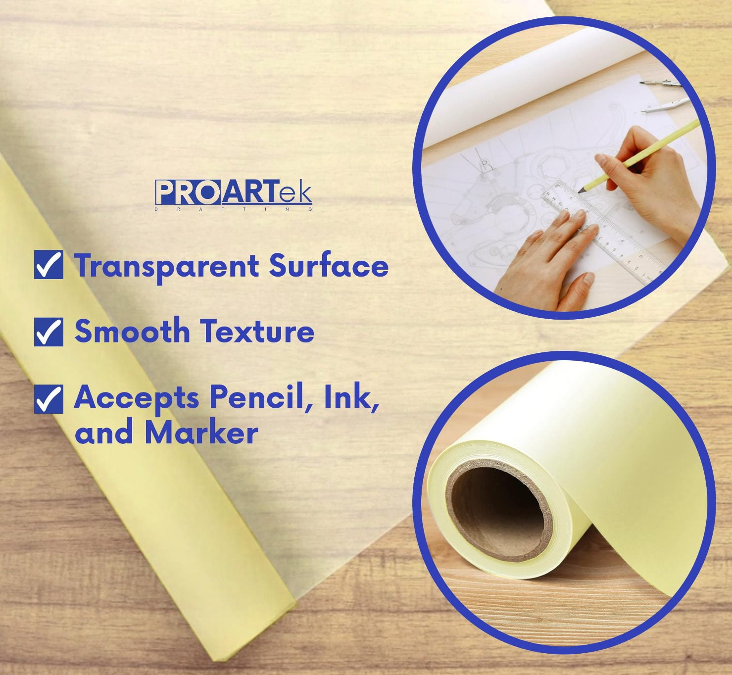 Proartek PK00050 Model TP1250Y1WP030N Type 55Y-G Yellow Tracing Paper Roll; 12 Inches x 50 Yards; 1-Inch Core; Transparent Surface; Accepts Pencil, Ink, and Marker; 8 lb. Basis Weight