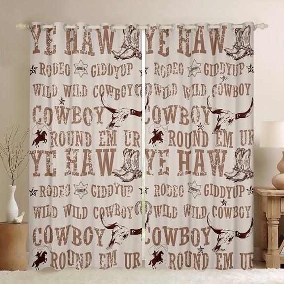 jejeloiu Rustic Bull Skull Black Out Curtains,Western Cowboy Tribal Curtains Pack of 2 (42x63 Each),Country Farmhouse Lodge Bedroom Curtains For Boys,Luxury Bedroom Decor