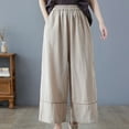 thumbnail image 4 of Edvintorg Women's Loose Cotton and Linen Pants Streetwear 90S Vintage Solid Color Elastic Waist Versatile Straight Tube Casual Wide Leg Pants with Pockets Beige L, 4 of 7