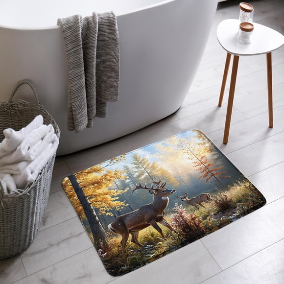 YSATNSFT Rustic Deer Bath Mat Fall Forest Deer Cabin Farmhouse Country Lodge Hunting Natural Scenery Bathroom Bathtub Floor Rugs Doormat Toilet Decor,16 x 47 in