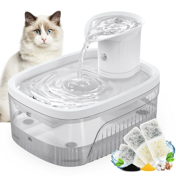 PcEoTllar Cat Water Fountain Battery Operated, 84OZ/2.5L Wireless Pet Water Fountain for Cats, Cat Fountain with Motion Sensor, Ultra Quiet Pump, White