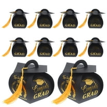 FONDOTIN Candy Wrapping Box Graduation Cap Shape Black 10Pcs 4.7X4.5X2.4In