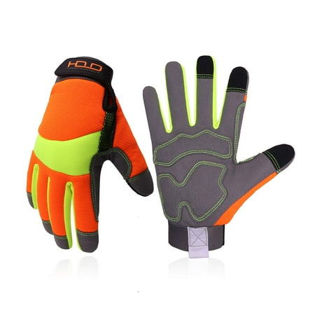 

HANDLANDY Hi-vis Reflective Work Gloves Anti Vibration Safety Gloves Orange Flexible Spandex Back XL