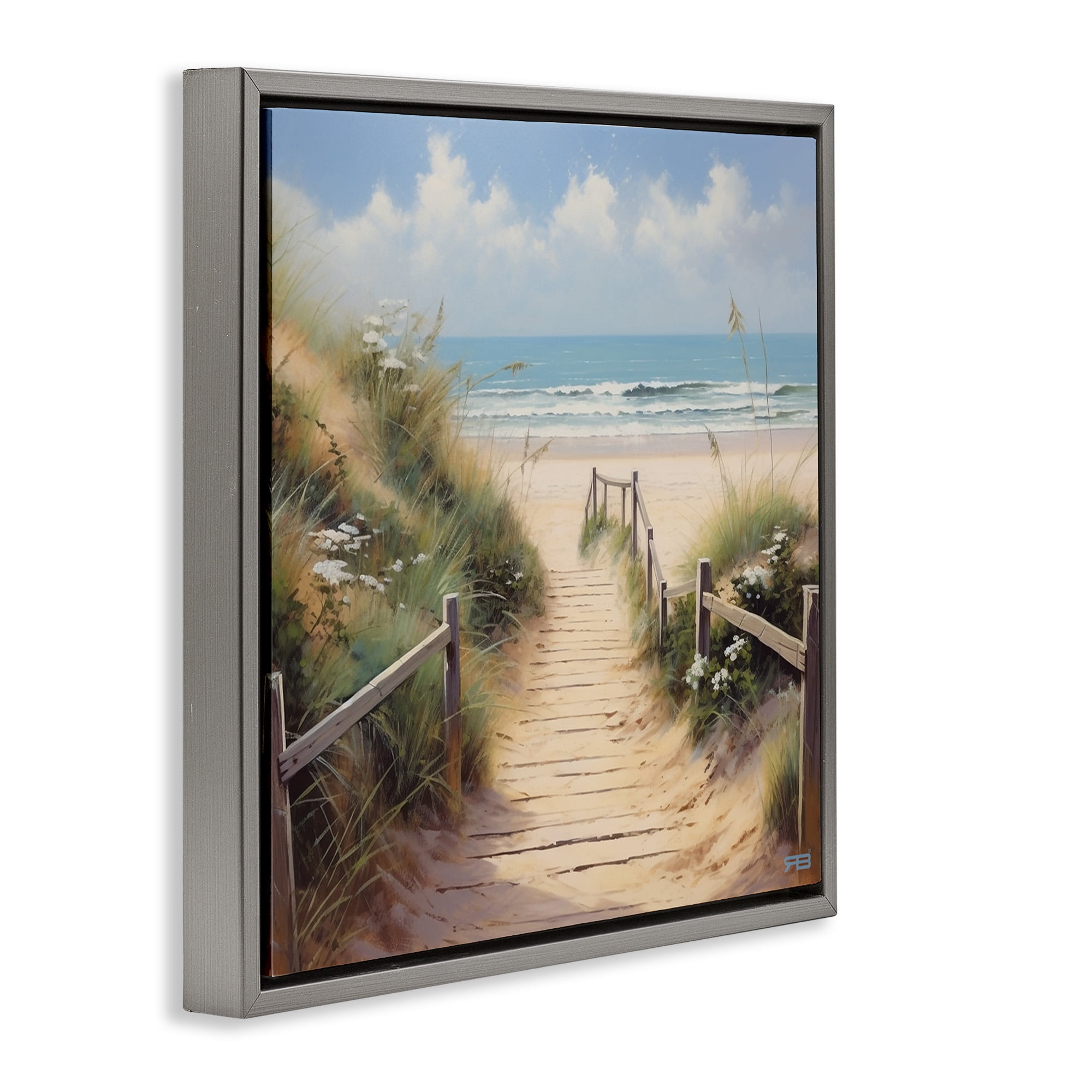Stupell Industries Sandy Path to Beach Landscape Painting Gray Floater Framed Canvas Art Print Wall Art, 18 x 18