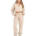 thumbnail image 2 of CFLVAEK Two Piece Sweatsuits Women Half Zip Long Sleeve Crop Sweatshirts Drawstring Elastic Waist Sweatpants Fall Workout Outfit Sets with Pockets Beige S, 2 of 7