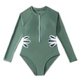 thumbnail image 1 of Girls Rash Guard Swimwear Long Sleeve Sun Protection Ruffle Floral Pattern Beach Bathing Suit 7-8 Years, 1 of 3
