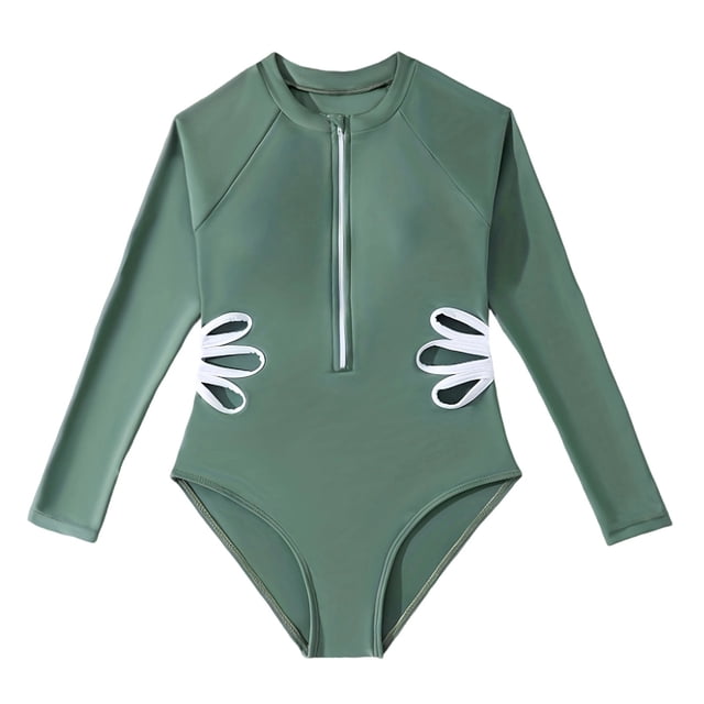 Girls Rash Guard Swimwear Long Sleeve Sun Protection Ruffle Floral Pattern Beach Bathing Suit 7-8 Years