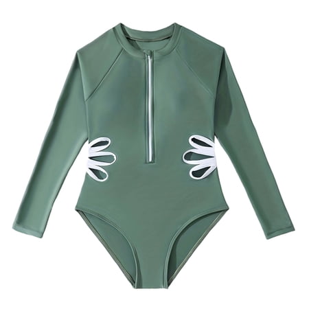 Girls Long Sleeve Swimsuit HUITKMM Floral Cutout Piece Swimsuit Upf Hot Pool Beach 9-10 Years