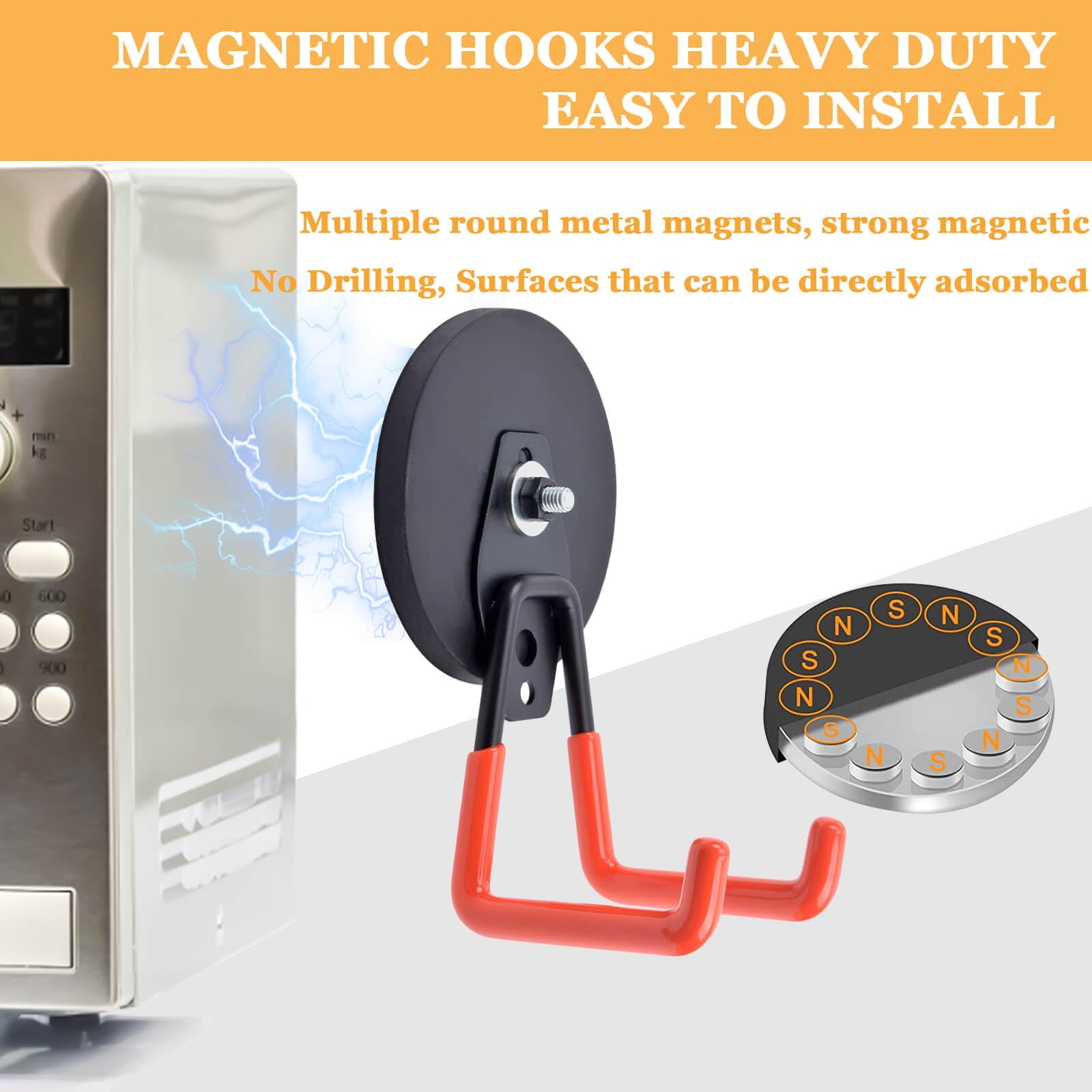 Xl-Kang 2pcsStrong Magnetic Hooks, Garage Magnet Hooks Utility Hooks Heavy Duty for Hanging Yard Tools Extension Hose Power Tools Workshop Organization Outdoor Indoor