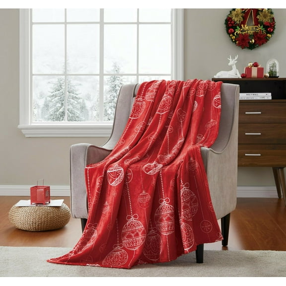 Kate Aurora Holiday Living Red Christmas Ornaments Ultra Soft Throw Blanket