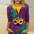 thumbnail image 4 of qelini Womens 3/4 Sleeve Tops Carnival Vintage Masks Print Pullover Basic Tee Crewneck Tunic Trendy Holiday Blouses, 4 of 5