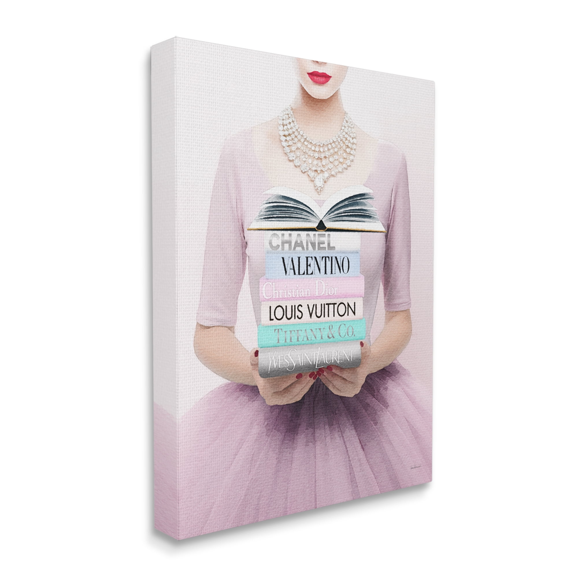 Stupell Industries Fashionista with Books Beauty & Fashion Painting Gallery Wrapped Canvas Art Print Wall Art, 36 x 48